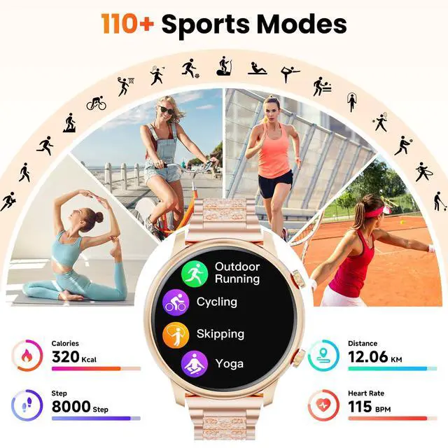 Alt view image 3 of 7 - Smart Watches for Women Android Phones iPhone Compatible(Bluetooth Call),1.39'' Round Fitness Tracker Heart Rate/SpO2/Sleep Monitor,100+Sport Modes Pedometer