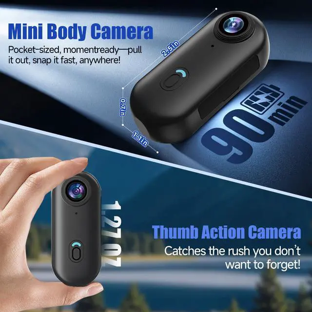 Alt view image 2 of 7 - 4K WIFI POV Action Body Camera 64GB, Thumb Size Mini Bodycam, Waterproof Magnetic Wearable Hand-free Portable Sports Action Cameras, Snapcam Mount Anywhere for Cycling, Skiing, Swimming, Walking
