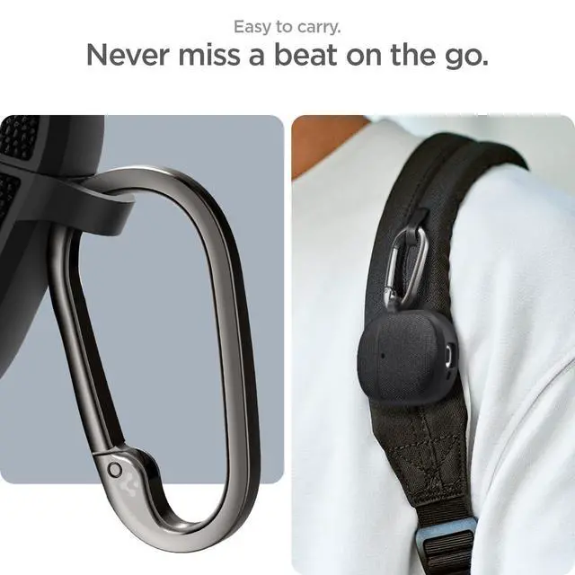 Alt view image 4 of 7 - Classic Fit Designed for Pixel Buds Pro 2 & 1 (2024/2022) | Premium Fabric, Classic Design, Carabiner Included, Wireless Charging Compatible - Black