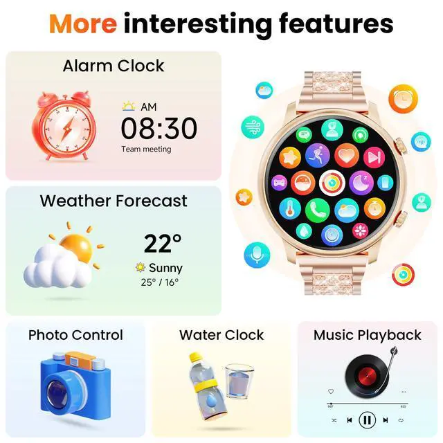 Alt view image 6 of 7 - Smart Watches for Women Android Phones iPhone Compatible(Bluetooth Call),1.39'' Round Fitness Tracker Heart Rate/SpO2/Sleep Monitor,100+Sport Modes Pedometer