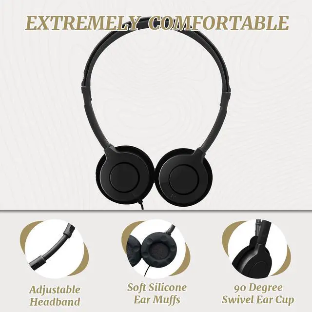 Alt view image 2 of 7 - 20 Pack Headphones for Kids Students School Classroom | Adjustable, 3.5mm Jack, Black, Bulk Earphones, For Library Children Adults