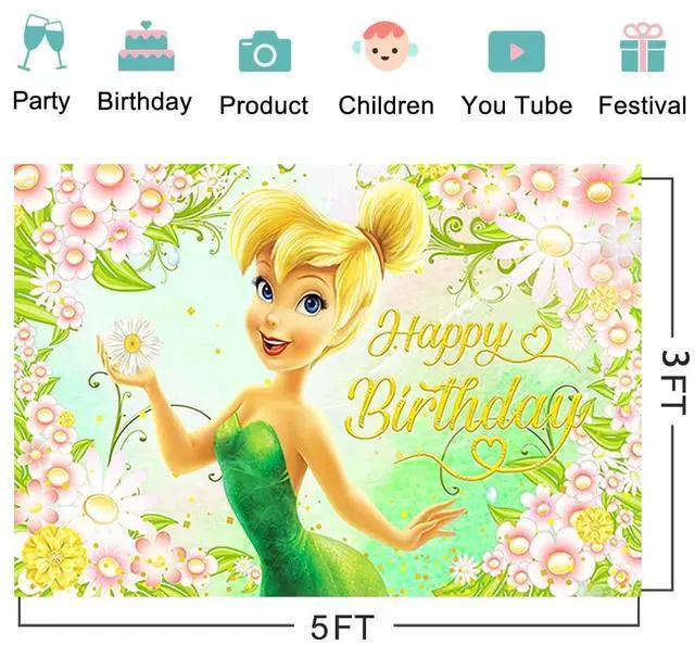 Alt view image 2 of 4 - ZHJCXYQQK Green Tinkerbell Backdrop for Birthday Party Supplies 5x3ft Fairy Photo Backgrounds Fairy Theme Baby Shower Banner for Birthday Cake Table Decoration