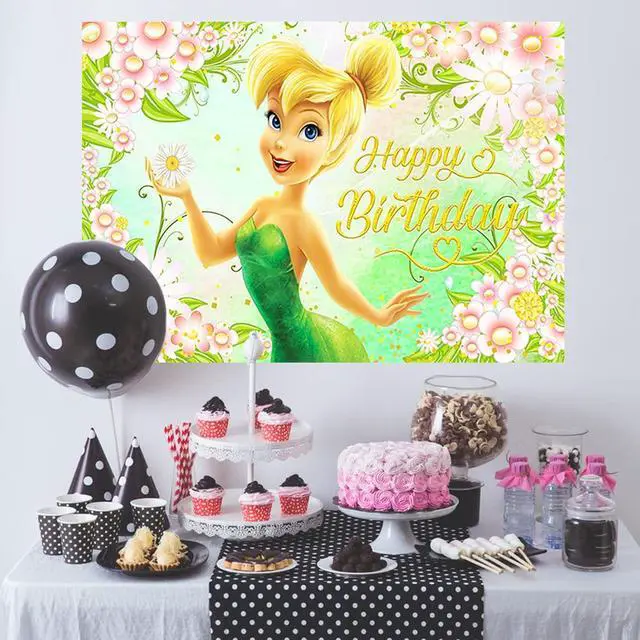 Alt view image 3 of 4 - ZHJCXYQQK Green Tinkerbell Backdrop for Birthday Party Supplies 5x3ft Fairy Photo Backgrounds Fairy Theme Baby Shower Banner for Birthday Cake Table Decoration
