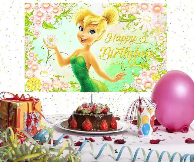 Alt view image 4 of 4 - ZHJCXYQQK Green Tinkerbell Backdrop for Birthday Party Supplies 5x3ft Fairy Photo Backgrounds Fairy Theme Baby Shower Banner for Birthday Cake Table Decoration