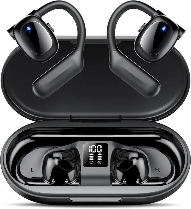 Main image of Open Ear Bluetooth 5.3 Earbuds,Wireless Headphones Sport Over Earphones Built-in 4 Mic with Ear Hooks 75H Playtime,Bluetooth Ear Buds with LED Digital Display,IPX5 Waterproof for Running Fitness/Black