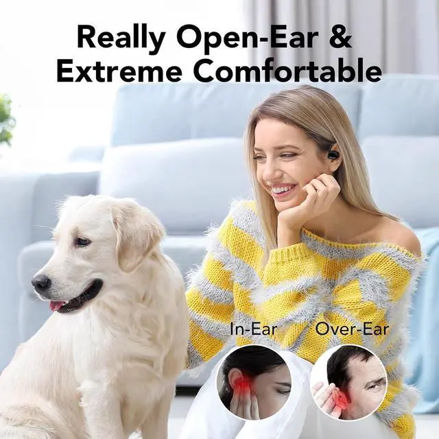 Alt view image 2 of 6 - Open Ear Bluetooth 5.3 Earbuds,Wireless Headphones Sport Over Earphones Built-in 4 Mic with Ear Hooks 75H Playtime,Bluetooth Ear Buds with LED Digital Display,IPX5 Waterproof for Running Fitness/Black