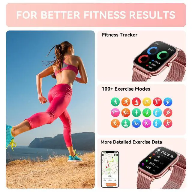 Alt view image 4 of 7 - Smart Watch for Women Men, Fitness Tracker Watch for Android Phones iPhone Compatible, 1.85" Smart Watches for Women Men, 110+ Sport Modes Smartwatch (2 Strap)