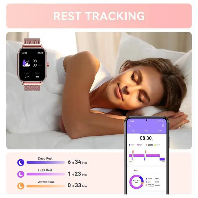 Alt view image 7 of 7 - Smart Watch for Women Men, Fitness Tracker Watch for Android Phones iPhone Compatible, 1.85" Smart Watches for Women Men, 110+ Sport Modes Smartwatch (2 Strap)