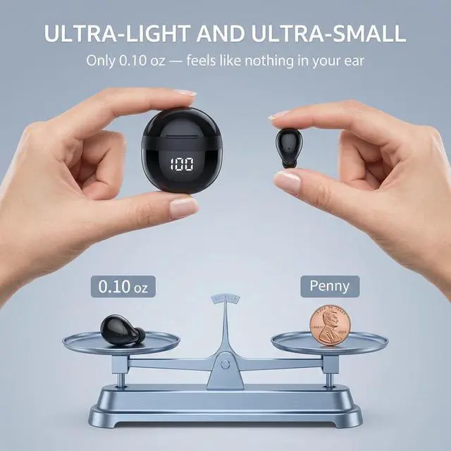 Alt view image 2 of 7 - Invisible Sleep Earbuds, Ultra Small Bluetooth 5.3 Wireless Earphones for Side Sleepers, Mini Earbuds with LED Power Display, Deep Bass Stereo Sound, Touch Control, 24H Playtime Charging Case (Black)