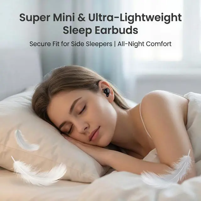 Alt view image 3 of 7 - Invisible Sleep Earbuds, Ultra Small Bluetooth 5.3 Wireless Earphones for Side Sleepers, Mini Earbuds with LED Power Display, Deep Bass Stereo Sound, Touch Control, 24H Playtime Charging Case (Black)