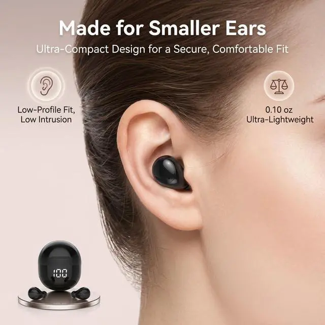Alt view image 6 of 7 - Invisible Sleep Earbuds, Ultra Small Bluetooth 5.3 Wireless Earphones for Side Sleepers, Mini Earbuds with LED Power Display, Deep Bass Stereo Sound, Touch Control, 24H Playtime Charging Case (Black)