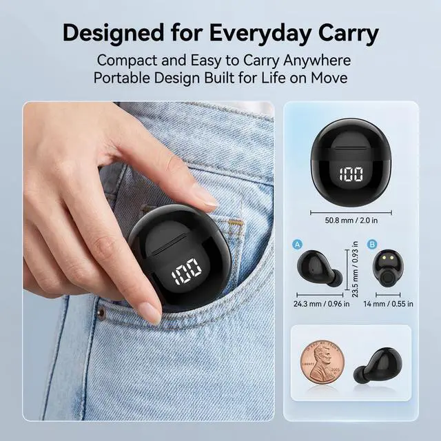 Alt view image 7 of 7 - Invisible Sleep Earbuds, Ultra Small Bluetooth 5.3 Wireless Earphones for Side Sleepers, Mini Earbuds with LED Power Display, Deep Bass Stereo Sound, Touch Control, 24H Playtime Charging Case (Black)