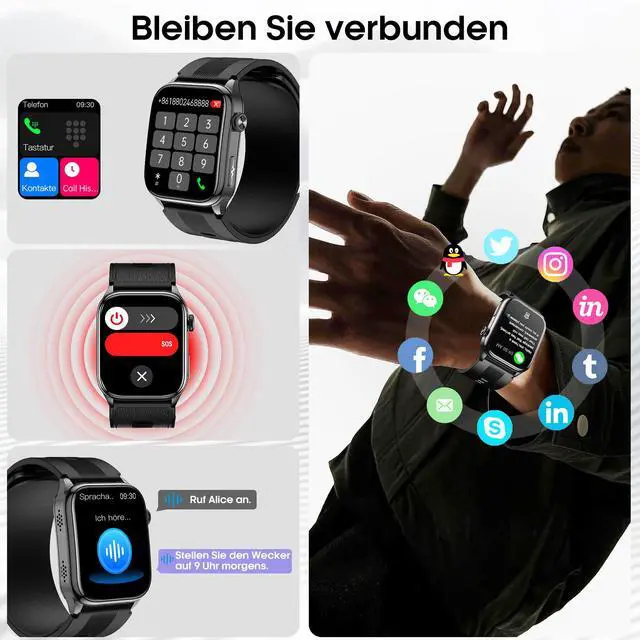 Alt view image 5 of 7 - Smart Watches for Men Women with Airbag Cuff, Health Watch with 24/7 Blood Pressure/Heart Rate/Blood Oxygen/Sleep Monitor, SOS, 2.06" AMOLED Display Fitness Tracker Watch for Android iPhone