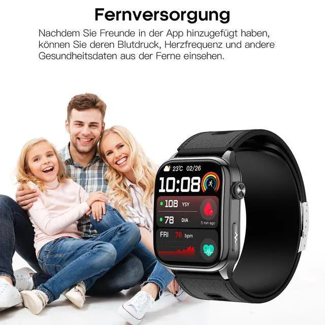 Alt view image 7 of 7 - Smart Watches for Men Women with Airbag Cuff, Health Watch with 24/7 Blood Pressure/Heart Rate/Blood Oxygen/Sleep Monitor, SOS, 2.06" AMOLED Display Fitness Tracker Watch for Android iPhone