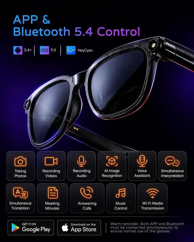 Alt view image 2 of 7 - AI Smart Glasses with Camera, 8MP 4K HD Video & Photo Capture, Real-Time Translation, Recording Glasses with AI Assistant, Open-Ear Audio, Object Recognition, for Vlog, Outdoor & Hiking(Clear lens)