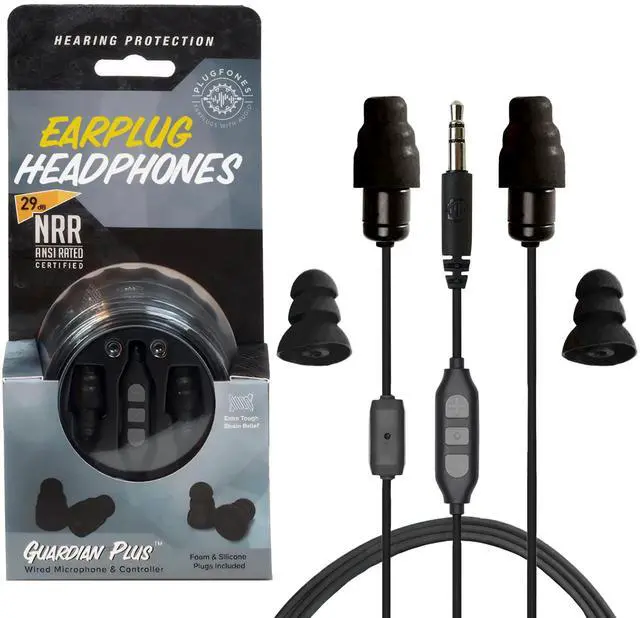 Main image of Guardian Plus in-Ear Earplug Earbud Hybrid - Noise Reduction in-Ear Headphones with Noise Isolating Mic and Controls (Black)