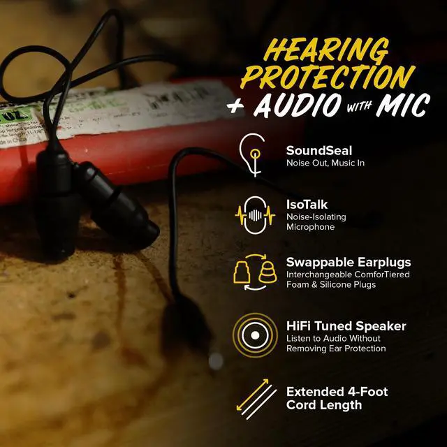 Alt view image 3 of 7 - Guardian Plus in-Ear Earplug Earbud Hybrid - Noise Reduction in-Ear Headphones with Noise Isolating Mic and Controls (Black)