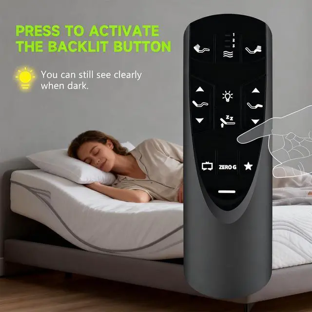 Alt view image 6 of 7 - Replacement Remote Control for TempurPedic Ergo/Ergo Extend Adjustable Bed | Compatible with Adjustable Bed Base JDLK.33.01.18 JLDK.33.01.36 RF502A RF358A Remote (with Backlight)