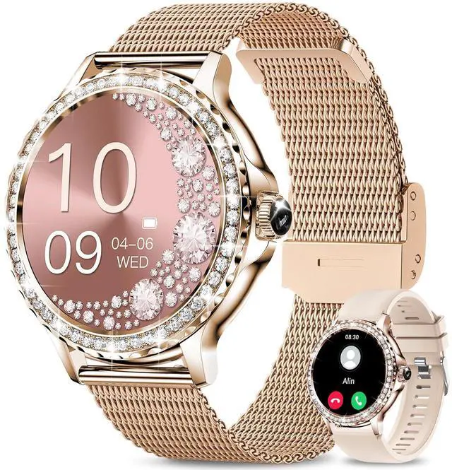 Main image of Smart Watches for Women (Answer/Make Call) with Diamonds, 1.3HD Screen Bluetooth Smartwatch for Android iOS Phones, IP68 Waterproof Fitness Activity Trackers with Heart Rate/SpO2/BP/Sleep Monitor