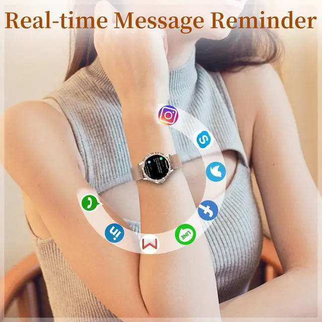 Alt view image 3 of 7 - Smart Watches for Women (Answer/Make Call) with Diamonds, 1.3HD Screen Bluetooth Smartwatch for Android iOS Phones, IP68 Waterproof Fitness Activity Trackers with Heart Rate/SpO2/BP/Sleep Monitor