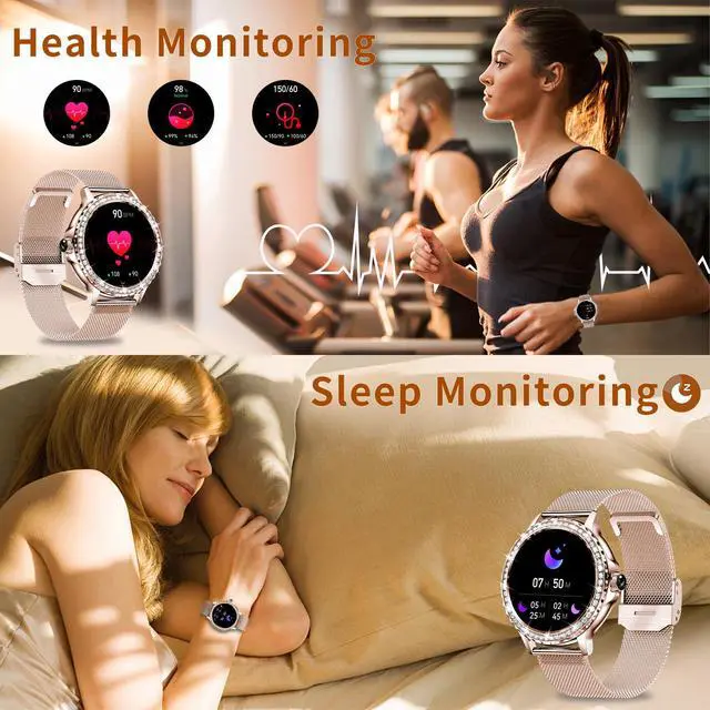 Alt view image 5 of 7 - Smart Watches for Women (Answer/Make Call) with Diamonds, 1.3HD Screen Bluetooth Smartwatch for Android iOS Phones, IP68 Waterproof Fitness Activity Trackers with Heart Rate/SpO2/BP/Sleep Monitor