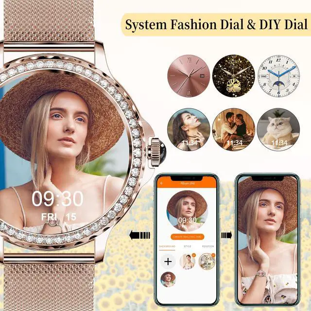 Alt view image 6 of 7 - Smart Watches for Women (Answer/Make Call) with Diamonds, 1.3HD Screen Bluetooth Smartwatch for Android iOS Phones, IP68 Waterproof Fitness Activity Trackers with Heart Rate/SpO2/BP/Sleep Monitor