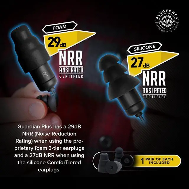 Alt view image 7 of 7 - Guardian Plus in-Ear Earplug Earbud Hybrid - Noise Reduction in-Ear Headphones with Noise Isolating Mic and Controls (Black)