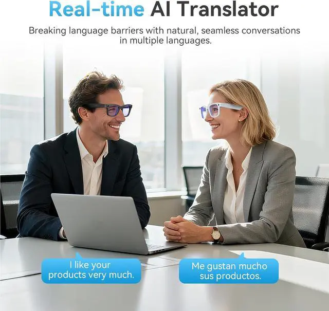 Alt view image 3 of 7 - AI Smart Glasses with Camera, 1080P HD Video Recording, Hands-Free Video & Photo Recording, Real-Time Translation, Bluetooth Open-Ear Audio, Smart Glasses for Travel, Meetings & Vlogging