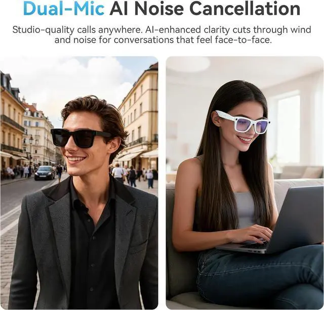 Alt view image 4 of 7 - AI Smart Glasses with Camera, 1080P HD Video Recording, Hands-Free Video & Photo Recording, Real-Time Translation, Bluetooth Open-Ear Audio, Smart Glasses for Travel, Meetings & Vlogging