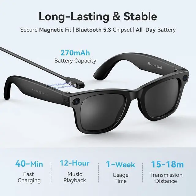 Alt view image 7 of 7 - AI Smart Glasses with Camera, 1080P HD Video Recording, Hands-Free Video & Photo Recording, Real-Time Translation, Bluetooth Open-Ear Audio, Smart Glasses for Travel, Meetings & Vlogging