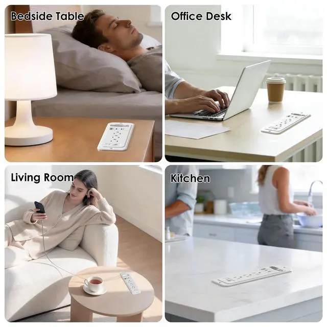 Alt view image 7 of 7 - Recessed Power Strip with 60cm Retractable USB C Cable, Flush Mount | Furniture Drawer Outlet kit insert in (4) 20W USB & (3) 15 Amp AC Outlets, Hidden Charging Station for Desktop