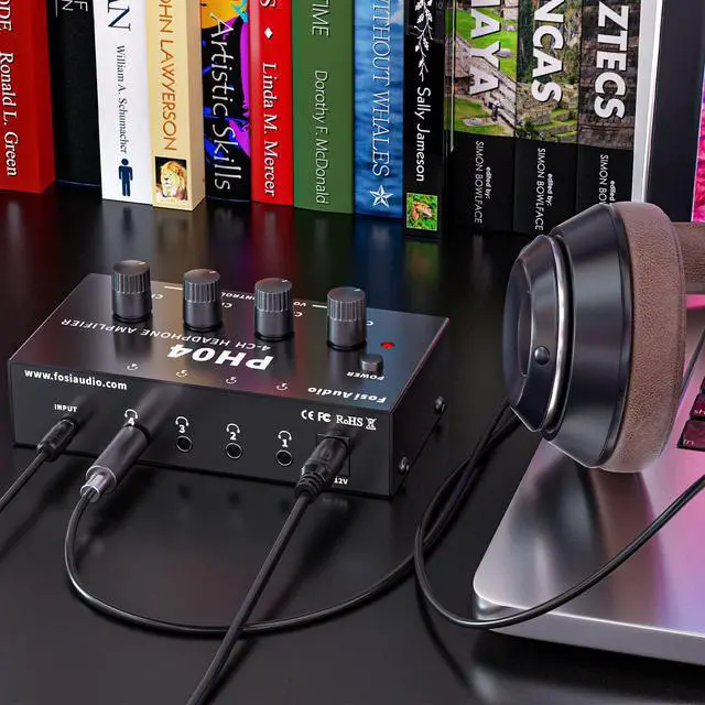 Alt view image 7 of 7 - PH04 4 Channel Headphone Amplifier with 12V 1A Power Adapter | Crystal-Clear Sound Quality, Low-Noise Audio Distribution, Compact, Space-Saving Design, Plug & Play Convenience