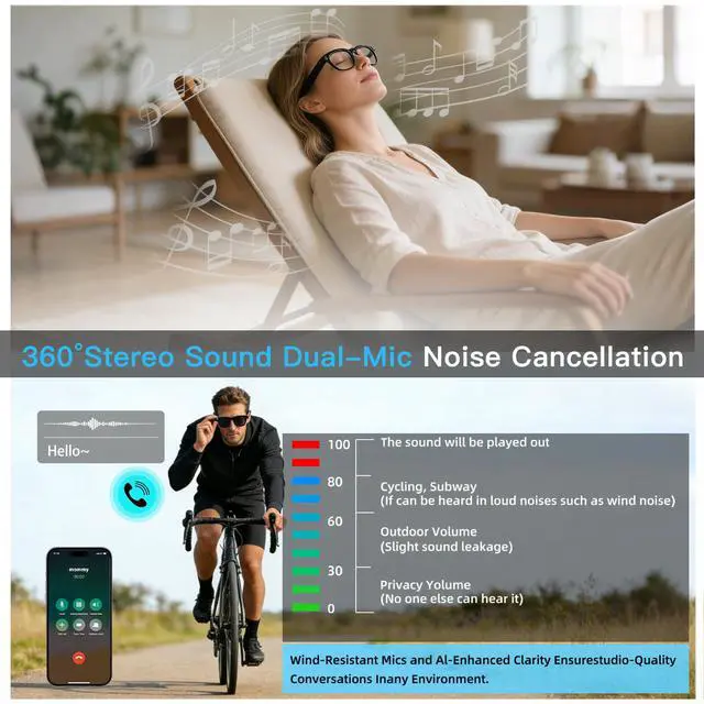 Alt view image 5 of 7 - AI Smart Glasses with Camera, 8MP HD Video Recording Eyewear, 1200P 30FPS EIS, Voice Assistant, Real-Time Translation, Open-Ear Bluetooth Audio, Photochromic Lens for Men Women