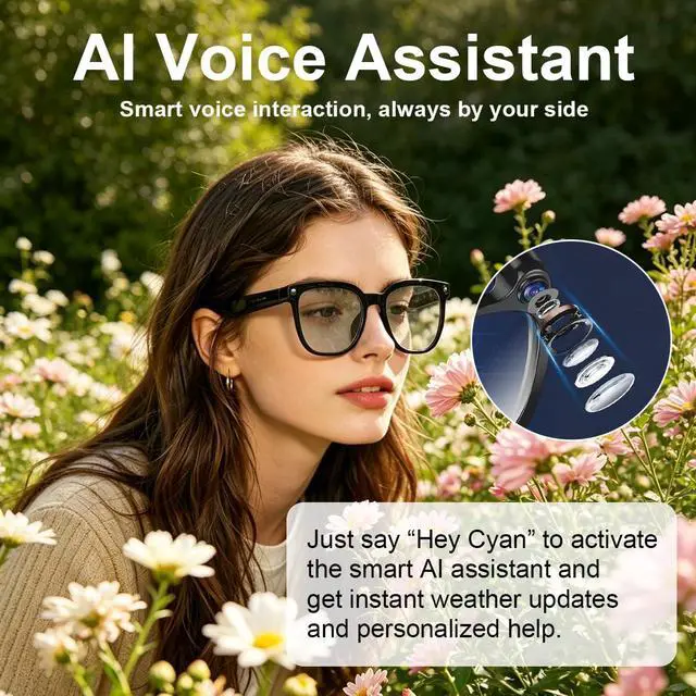 Alt view image 2 of 7 - AI Smart Glasses with 8MP Camera 1080P Video Recording Sunglasses AI Assistant Real Time Translation smart Glasses for Travel Work Vlog (Video Version)