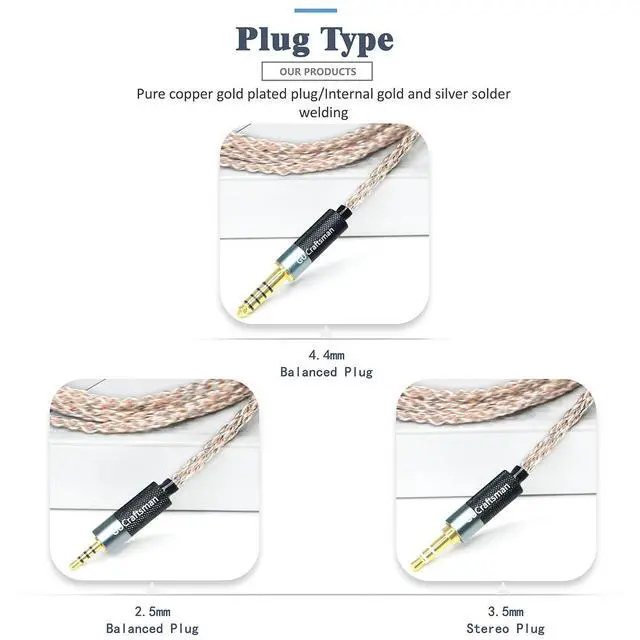 Alt view image 6 of 7 - 5N OFC Copper+Graphene Mixed Braid Earphone Replacement Cables for Sennheiser IE200 IE300 IE600 IE900 (4.4mm Plug)