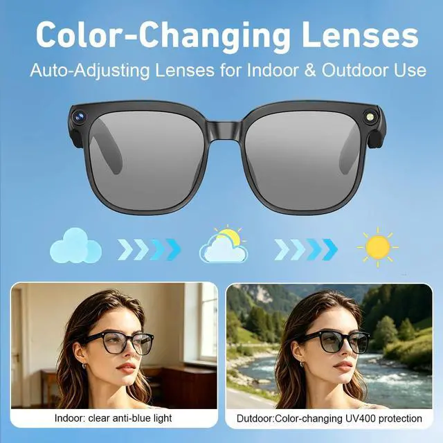 Alt view image 6 of 7 - AI Smart Glasses with 8MP Camera 1080P Video Recording Sunglasses AI Assistant Real Time Translation smart Glasses for Travel Work Vlog (Video Version)