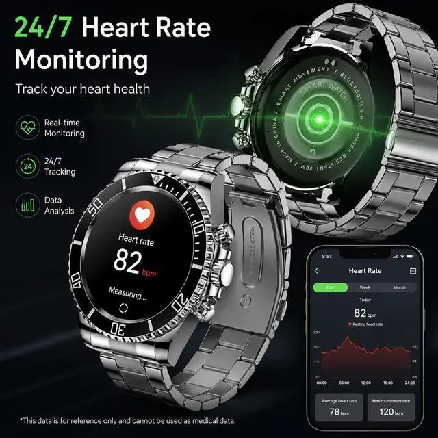 Alt view image 2 of 7 - Smart Watch for Android Phones Answer Make Calls SMS Reminder Smartwatch Compatible iPhone Bluetooth Stainless Steel Fitness Watch Men Smart Watches for Men Reloj Inteligente