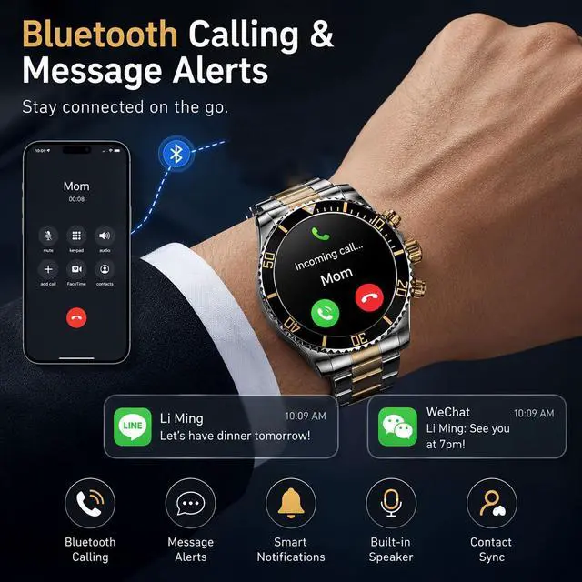 Alt view image 5 of 7 - Smart Watch for Android Phones Answer Make Calls SMS Reminder Smartwatch Compatible iPhone Bluetooth Stainless Steel Fitness Watch Men Smart Watches for Men Reloj Inteligente