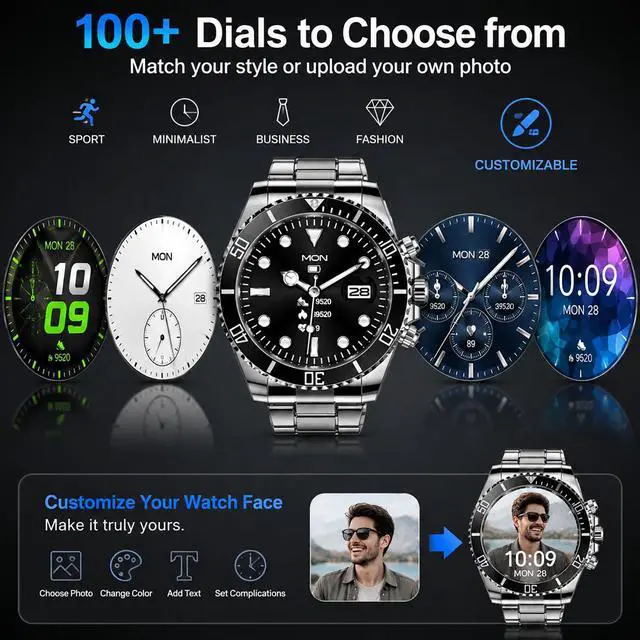 Alt view image 6 of 7 - Smart Watch for Android Phones Answer Make Calls SMS Reminder Smartwatch Compatible iPhone Bluetooth Stainless Steel Fitness Watch Men Smart Watches for Men Reloj Inteligente