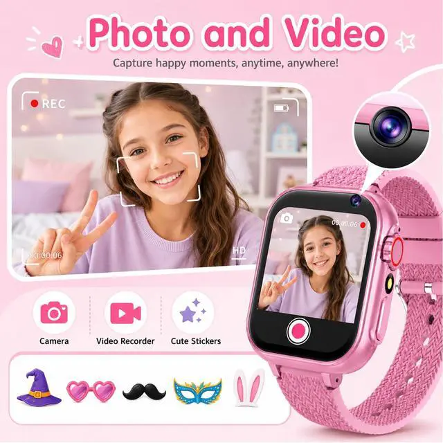 Alt view image 3 of 7 - Kids Smart Watch for Girls Age 5-12, 39 Games Touch Screen Watch with Camera, Video Recorder, Music Player, Pedometer, Habit Tracker, No App Needed, Birthday Gift for Girls Ages 6-10