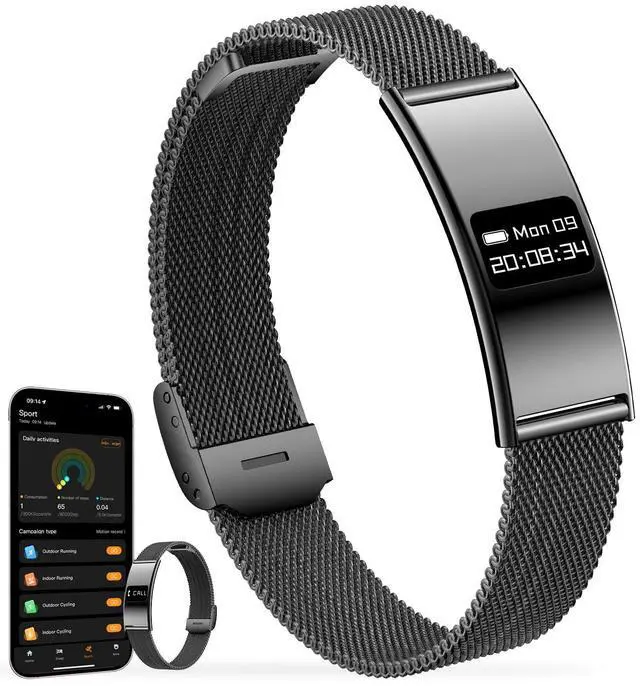 Main image of Unisex Smart Bracelet, Fitness Tracker Smart Watch with Heart Rate, Blood Oxygen, Sleep Monitoring, Waterproof, Multiple Sports Modes, Compatible with Android/iOS (Black mesh Tape)