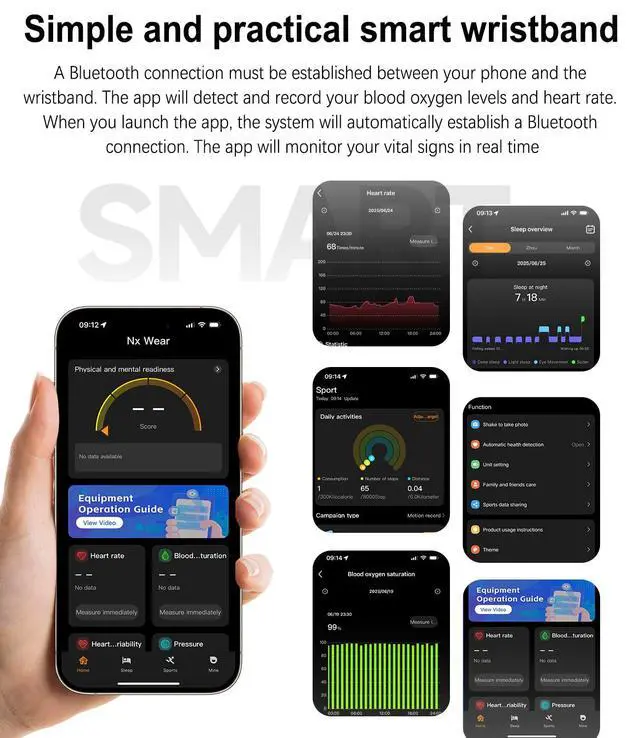 Alt view image 4 of 7 - Unisex Smart Bracelet, Fitness Tracker Smart Watch with Heart Rate, Blood Oxygen, Sleep Monitoring, Waterproof, Multiple Sports Modes, Compatible with Android/iOS (Black mesh Tape)