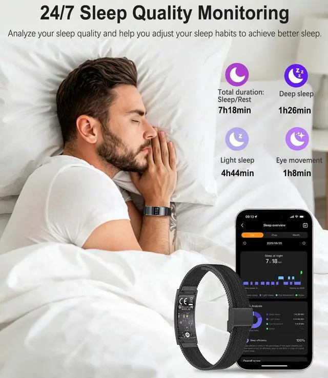 Alt view image 5 of 7 - Unisex Smart Bracelet, Fitness Tracker Smart Watch with Heart Rate, Blood Oxygen, Sleep Monitoring, Waterproof, Multiple Sports Modes, Compatible with Android/iOS (Black mesh Tape)