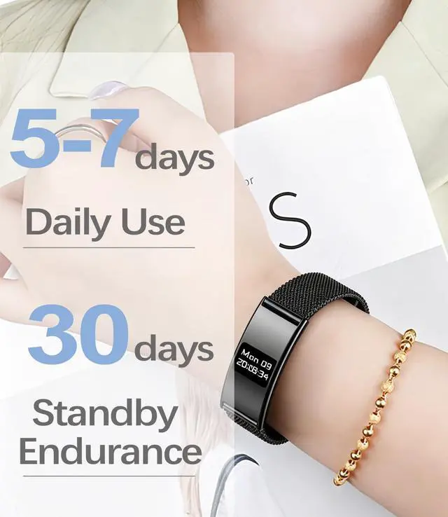 Alt view image 7 of 7 - Unisex Smart Bracelet, Fitness Tracker Smart Watch with Heart Rate, Blood Oxygen, Sleep Monitoring, Waterproof, Multiple Sports Modes, Compatible with Android/iOS (Black mesh Tape)