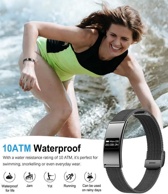 Alt view image 6 of 7 - Unisex Smart Bracelet, Fitness Tracker Smart Watch with Heart Rate, Blood Oxygen, Sleep Monitoring, Waterproof, Multiple Sports Modes, Compatible with Android/iOS (Black mesh Tape)