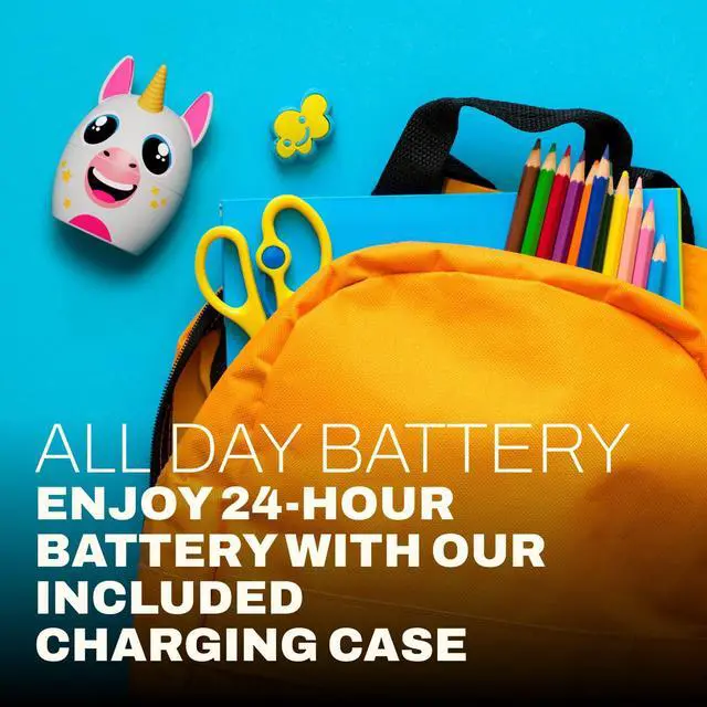 Alt view image 5 of 6 - Kids Wireless Earbuds, Mini Bluetooth Earbuds for Children with Cute Charging Case, Comfortable Gel Tips, IPX4 Water-Resistant Design, 33-Foot Range, Up to 24-Hour Playtime (Unicorn)
