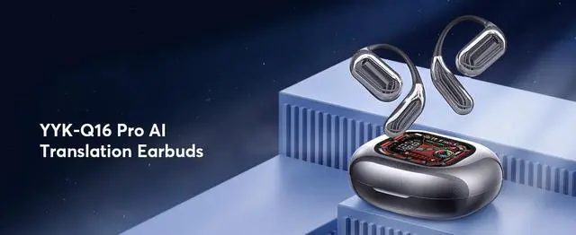 Alt view image 2 of 7 - Q16PRO AI Wireless Translation Earbuds with 70 Hour Bluetooth 5.4 Sports Earbuds, Wireless smart Touch Screen, Ear Cup with Ear Hooks, IPX5 Waterproof for Business and Travel