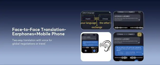 Alt view image 7 of 7 - Q16PRO AI Wireless Translation Earbuds with 70 Hour Bluetooth 5.4 Sports Earbuds, Wireless smart Touch Screen, Ear Cup with Ear Hooks, IPX5 Waterproof for Business and Travel