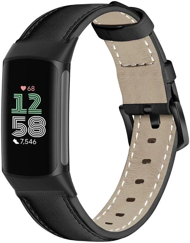 Main image of Leather Watch Bands Compatible with Fitbit Charge 6/Charge 5,Genuine Leather Replacement Straps for Charge 6/Charge 5 for Women Men