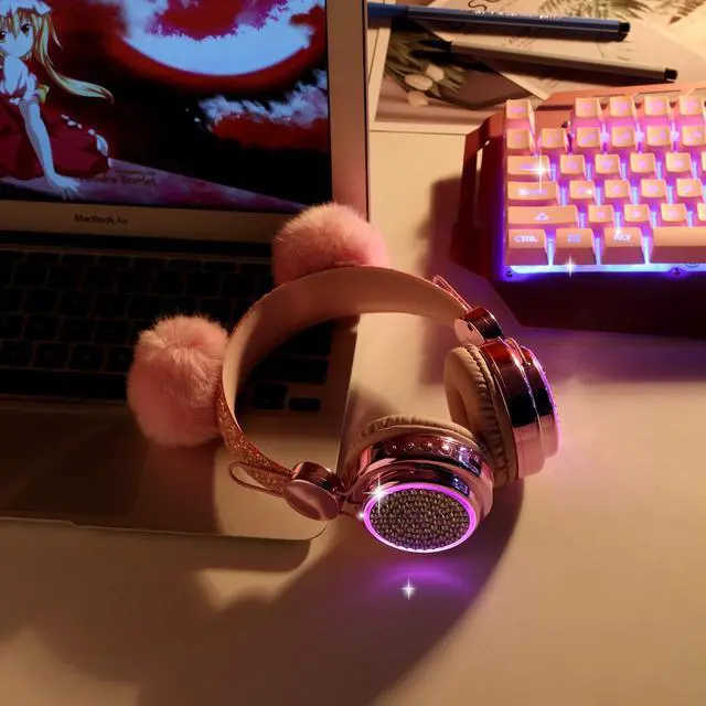 Alt view image 2 of 6 - Wireless Girls Headphones Bluetooth, LED Light up Color Changing Kids Headphones with MIC, 10 Hours Anime Cute Headsets for School,Parties (Pink)